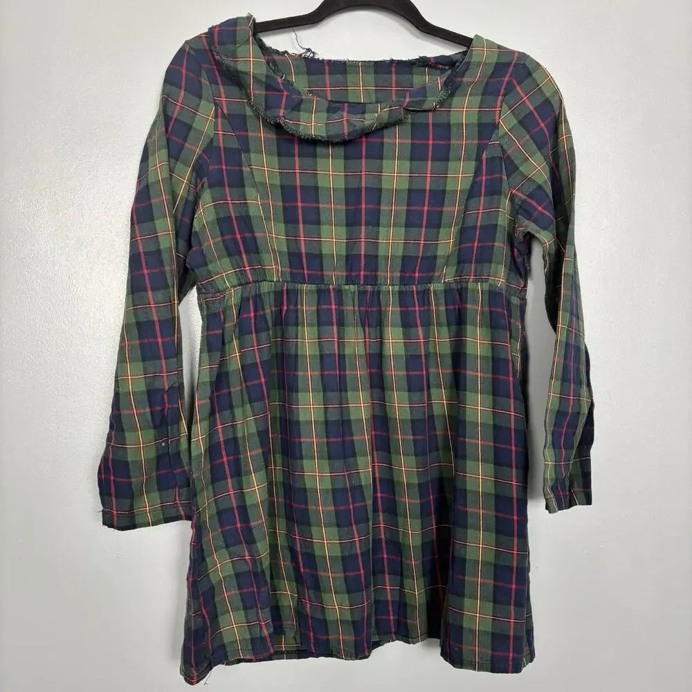 BERNINI Women’s Green Plaid School Yard Mock Collar Top Shirt Punk Emo Alt M